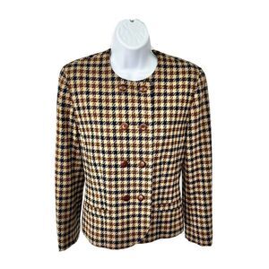 Pendleton Blazer Jacket Equestrian Houndstooth Wool Double Breast Boxy Vintage